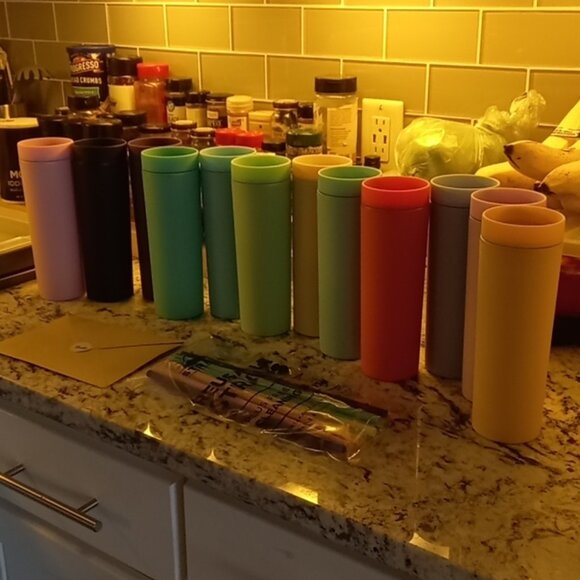 Multicolor Skinny Tumblers with Lids and Straws (12 pack) - 16oz Double Wall Acr - Picture 2 of 6